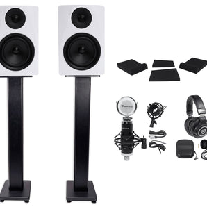 2) Rockville APM6W 6.5" 350w Studio Monitors+36" Stands+Pads+Headphones+Mic