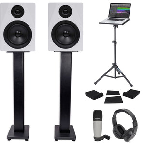 (2) Rockville 5.25 250w Powered Studio Monitors+Stands+Headphones+Mic+Foam Pads
