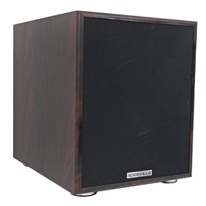 Rockville Rock Shaker Dark Wood 600w 10" Powered Home Theater Subwoofer Sub