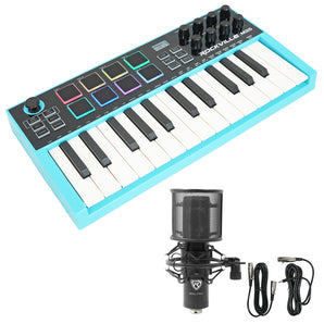 Rockville M25 25 Key USB Wireless Bluetooth MIDI Keyboard Controller+Microphone