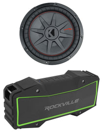 CompRT 1000W 12" Shallow Subwoofer + ROCK EVERYWHERE Portable Bluetooth Speaker