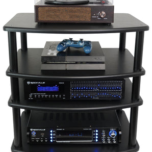 Rockville FLX BLACK Adjustable Height 5 Shelf Home Theater A/V Audio Rack Stand