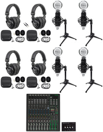 4-Person Podcast Recording Kit with ProFX12v3+ Mixer and Desk Stands