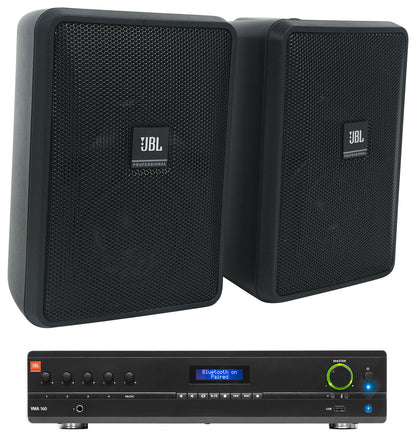 (2) JBL Control 23-1 Black 3" Indoor/Outdoor 70V Commercial Wall Speakers+Amp