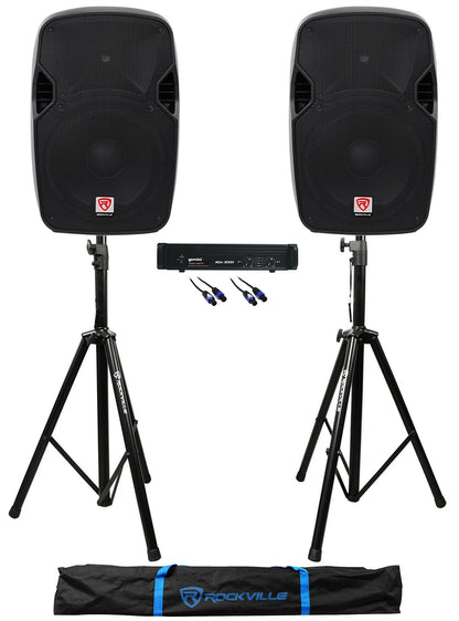 (2) SPGN124 12" 1200W DJ/Pro PA Speakers + Gemini Amplifier + Stands + Cables