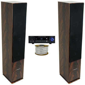 Rockville Home Stereo Bluetooth Amplifier Receiver+(2) Dark Wood Tower Speakers