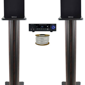 Rockville BLUAMP 150 Amplifier w/Bluetooth+6.5" Wood Bookshelf Speakers+Stands