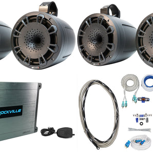(4) MB Quart NHT1-120BPR 8" Marine Wakeboard Tower Speakers+4-Channel Amplifier