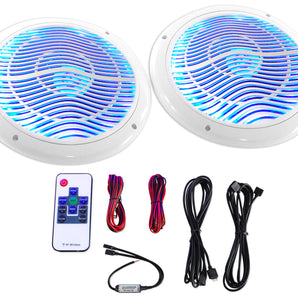 Rockville RMC80LW 8" 800w 2-Way White Marine Speakers w Multi Color LED + Remote