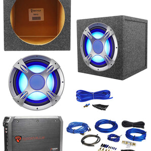 NYC Acoustics NC12S4 1600w 12" LED Subwoofer+Sealed Sub Box+Amplifier+Amp Kit