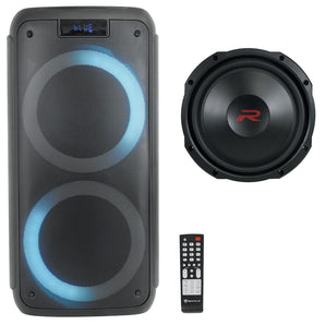 Alpine RS-W12D4 12” 600w Shallow Car Subwoofer Dual 4-ohm Slim Sub+Party Speaker