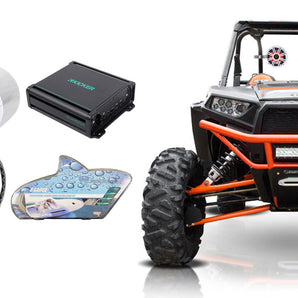 (2) KICKER KM65 6.5" Silver LED Tower Speakers+Amp For Polaris RZR/ATV/UTV/CART