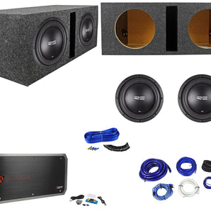 (2) RE Audio SEX10D4 V2 10" 1500W Subwoofers+Vented Box+Mono Amplifier+Amp Kit