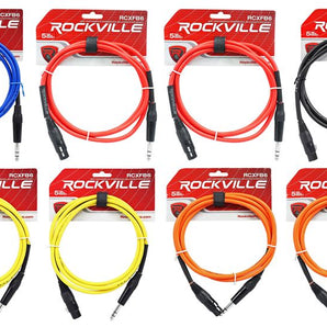 10 Rockville 6' Female Rean XLR to 1/4'' TRS Cables (5 Colors x 2 of Each)