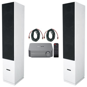 (2) Rockville Rocktower 64B White Home Audio Tower Speakers+Wifi Amp Receiver