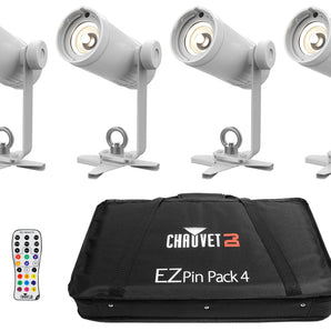 Chauvet DJ Ezpin Pack 4 EZpin Pin Spot Light Fixtures+IRC-6 Remote+Carry Case