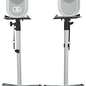 (2) JBL 104SET-BTW Active Studio Monitors w/Bluetooth+White Adjustable Stands