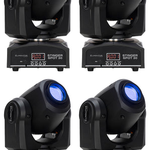 (4) Eliminator Stinger Spot 30 White LED DMX 30 Watt Moving Head Lights ADJ