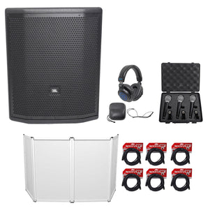 JBL Pro PRX815XLFW 15” 1500w Powered Subwoofer+Facade+Headphones+(3) Microphones