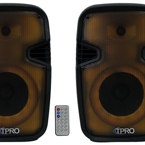 (2) Technical Pro PLIT8 Portable 8" Bluetooth LED Party Speakers+Wireless Link