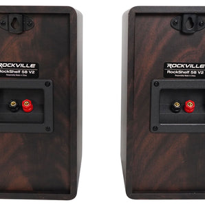 (2) Rockville RockShelf 58D 400w Dark Wood 5.25" Bookshelf Speakers+28" Stands