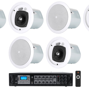 (6) JBL Control 24CT 4" 70v Commercial Restaurant/Bar White Ceiling Speakers+Amp