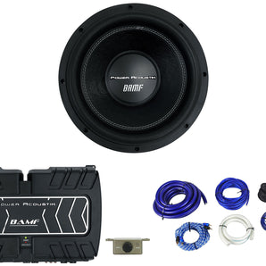 Power Acoustik BAMF-122 12" 3500w DVC 2-Ohm Car Subwoofer+Mono Amplifier+Amp Kit