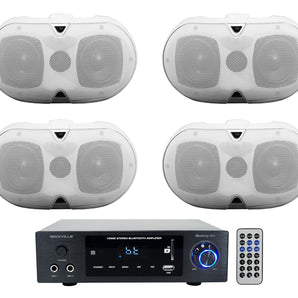 Rockville BLUAMP 150 Home Stereo Bluetooth Amplifier Receiver+4 Dual 4" Speakers