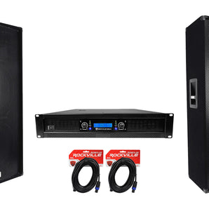 (2) Rockville RSG15.24 Dual 15” 3000w 3-Way Pro Audio Speakers+Power Amplifier