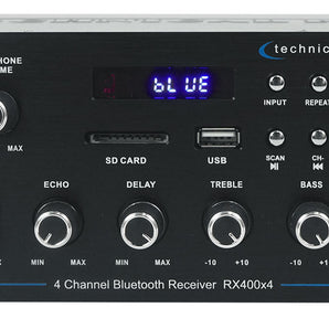 Technical Pro RX400X4 4 Channel 8 Speaker Bluetooth Home Receiver+Mic Inputs