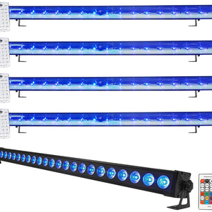 (4) American DJ ADJ ECO UV BAR PLUS IR Blacklight Strobe Bars+Rechargeable Strip