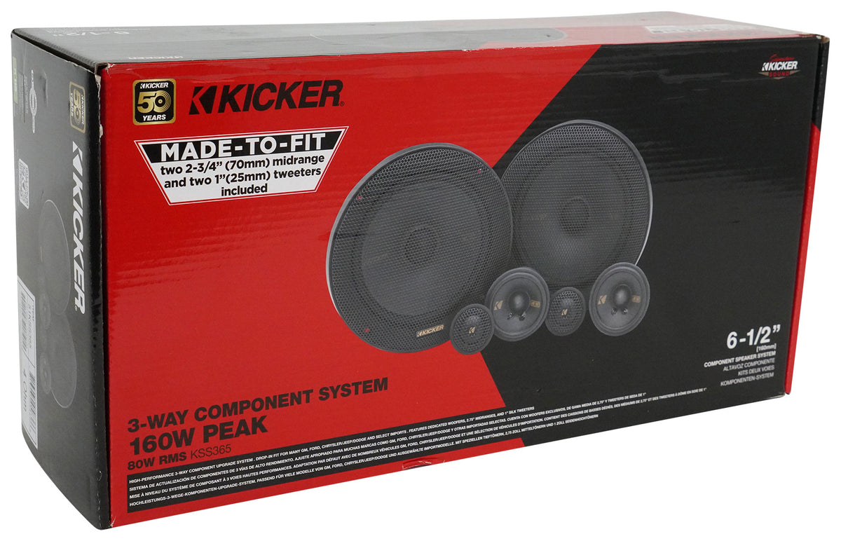 2) Kicker 51KSS365 6.5" + 2.75" 3-Way Car Audio Component Speakers w/1" Tweeters