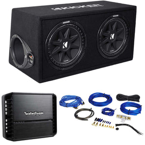 KICKER 43DC122 Comp Dual 12" Subwoofers+Vented Box+Rockford Amplifier+Wire Kit