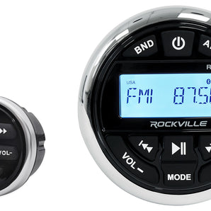 Rockville RGHR2 Marine Gauge Hole Receiver w Bluetooth USB, Radio + Wired Remote