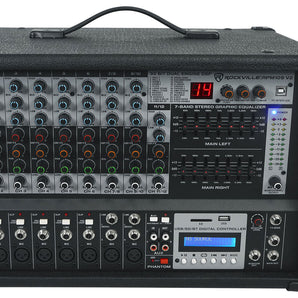 Rockville RPM109 V2 12 Channel 4800w Powered Mixer, 7 Band EQ, Effects, USB, 48V