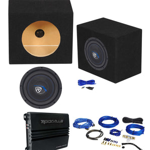 Rockville K5 W8K5S4 8" 800 Watt Subwoofer+Sealed Sub Box+Amplifier+Amp Kit