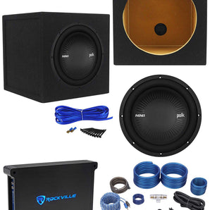 Polk Audio MM1042DVC 10” 1200w Subwoofer+Sealed Sub Box+Mono Amplifier+Amp Kit