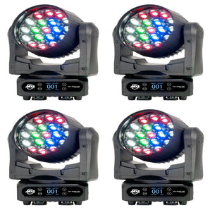 (4) American DJ ADJ VIZI WASH Z19 380 Watt RGBW LED DMX Moving Head Wash Lights