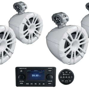(4) Memphis MXA82TW White 8" Marine Wakeboard Tower Speakers+Single-Din Receiver
