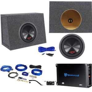 Alpine SWR-8D4 8" 1000w Subwoofer+Sealed Box+Mono Sub Amplifier+Amp Kit SWR8D4