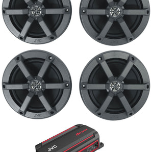 (4) JVC CS-MS620 6.5" Speakers+4-Channel Bluetooth Amplifier Amp For ATV/UTV/RZR