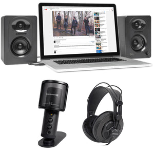 Beyerdynamic FOX USB Podcast Podcasting Microphone+Samson Headphones+Monitors