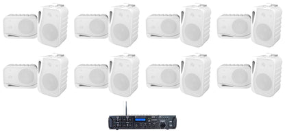 Rock Zone 8 Ch. Receiver+16) White 4" Wall Speakers For Restaurant/Bar