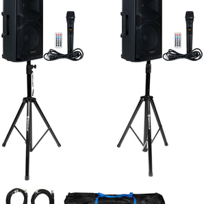 (2) American Audio APX12 GO BT Rechargeable Bluetooth DJ PA Speakers+Mics+Stands