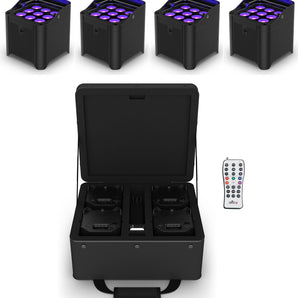 Chauvet DJ Freedom Par H9 IP X4 (4) Wireless DMX Battery Wash Lights+Bag+Remote