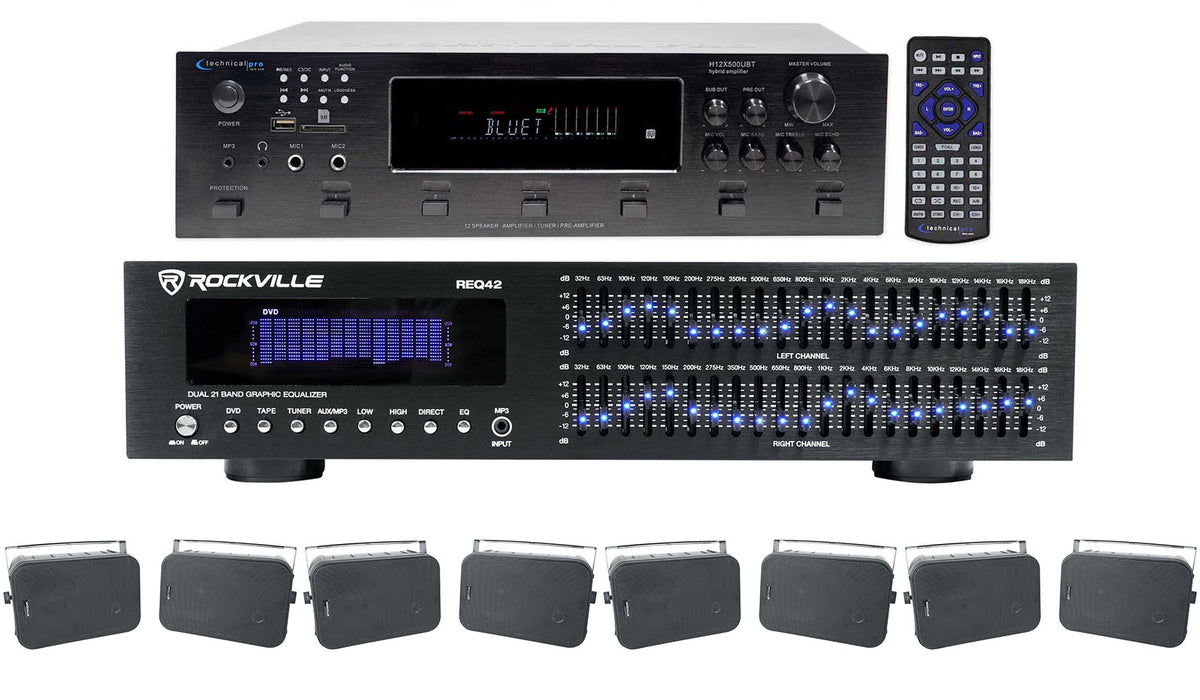 6-Zone Receiver with (4) Pairs of Black 6.5" Indoor/Outdoor Speakers, Commercial Package