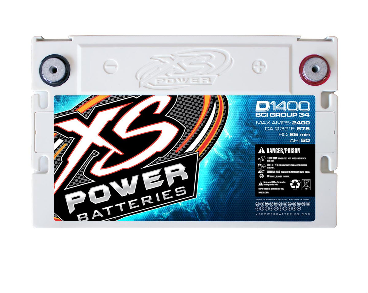XS Power D1400 14V AGM Battery with M6 Terminal Bolts, Max 2400Amps