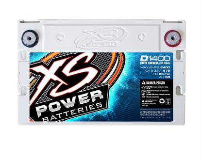 XS Power D1400 14V AGM Battery with M6 Terminal Bolts, Max 2400Amps