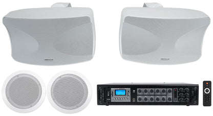 2 WET-44 PRO Wall Swivel + 2 In-Ceiling 70V White Speakers + Amp