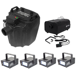 Chauvet DJ Nimbus Plug/Play Dry Ice Fog Machine+ADJ VF400 Fogger+4 Strobe Lights